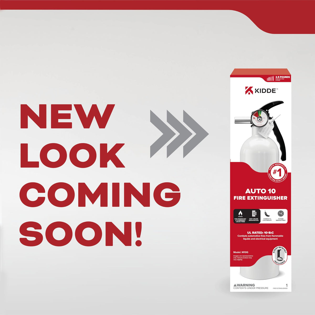 Kidde extinguisher delivers fast discharge for vehicle emergencies.
