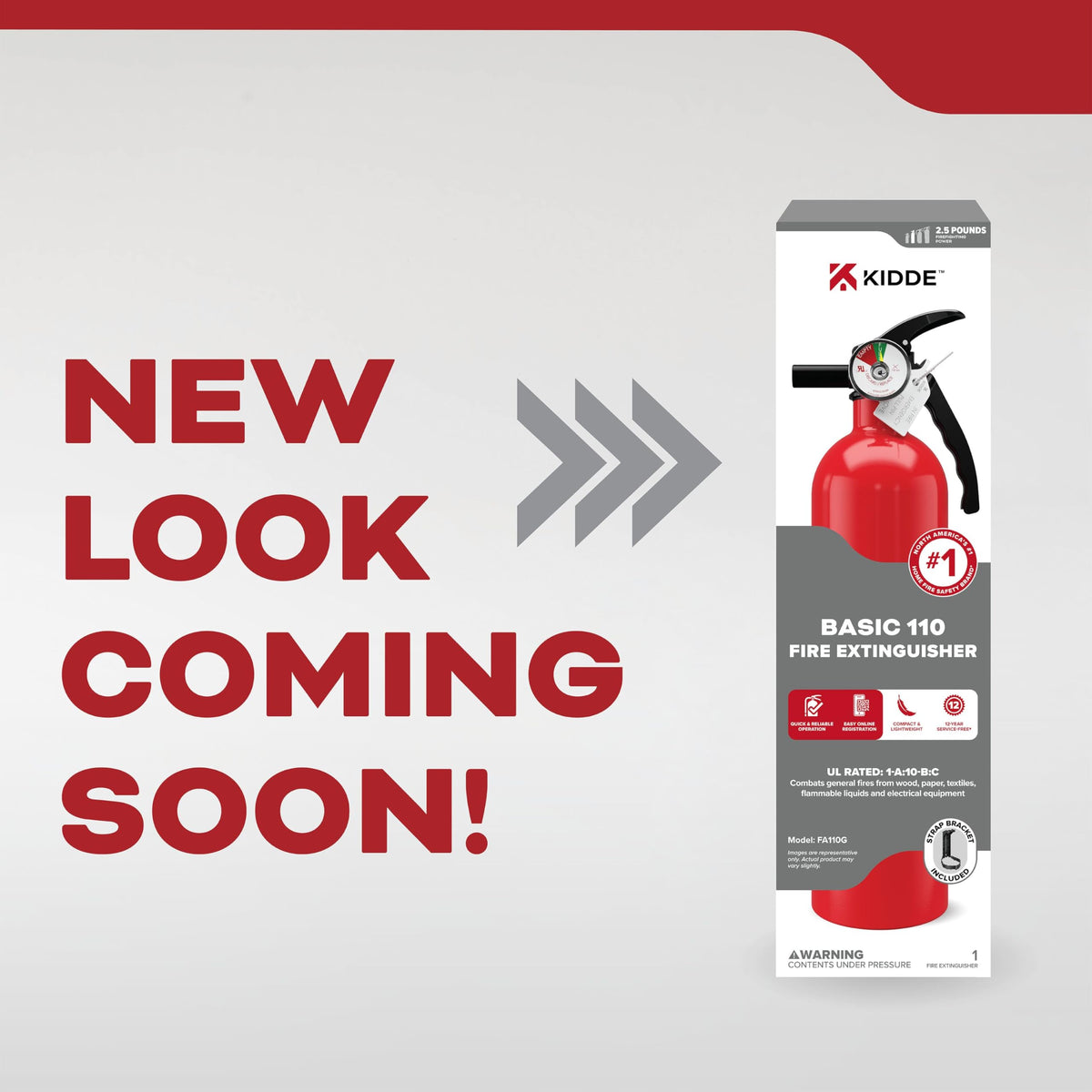 Kidde fire extinguisher side view red 1-A:10-B:C compact home storage