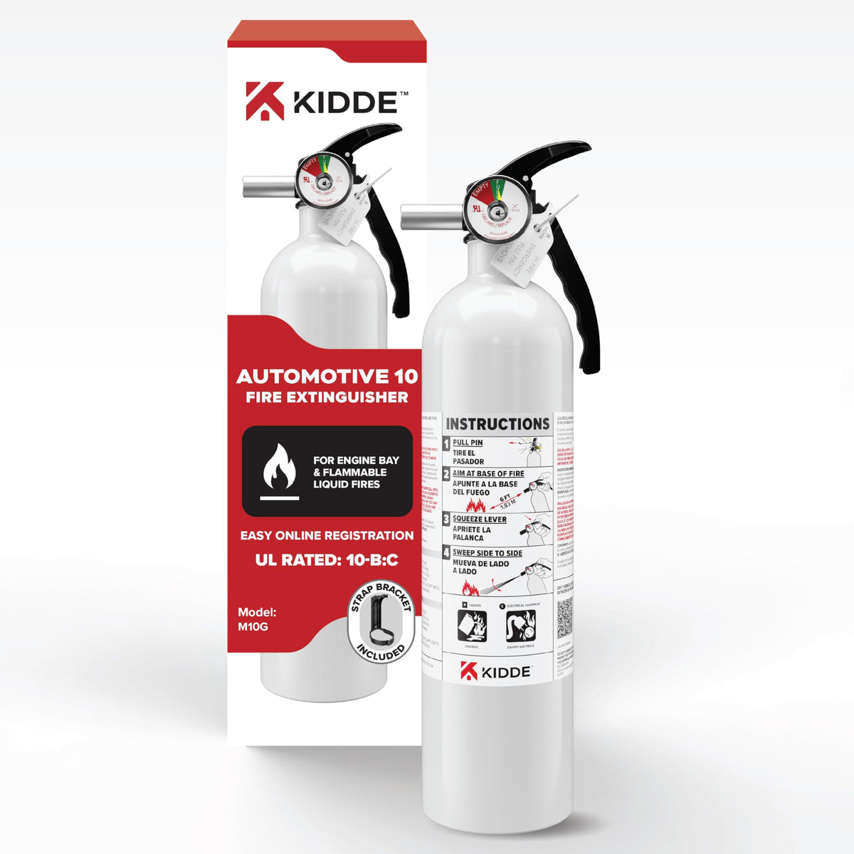 Kidde 10BC vehicle fire extinguisher ready for quick response in cars and trucks.
