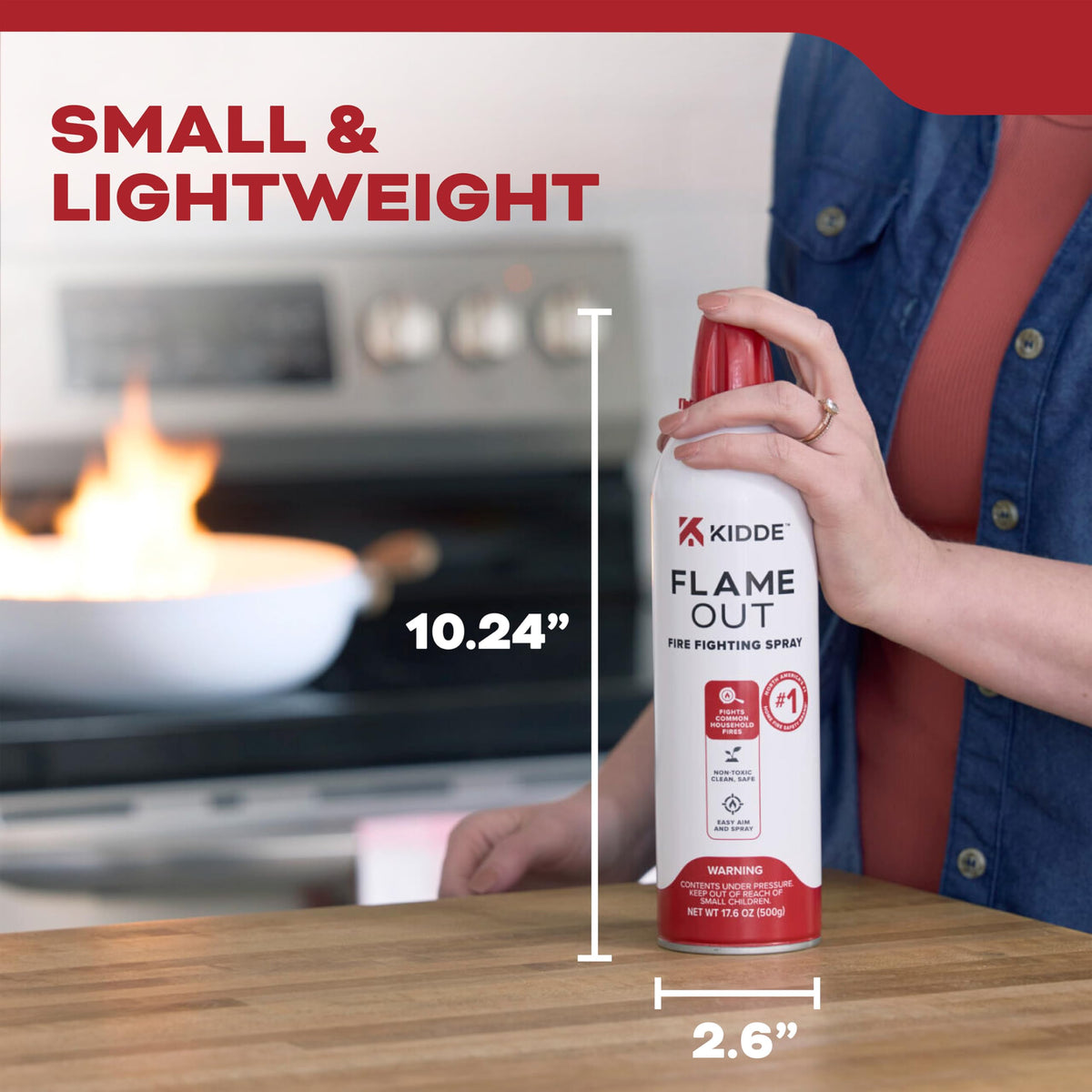 Kidde Flame Out Fire Spray is surface safe and easy to wipe away.