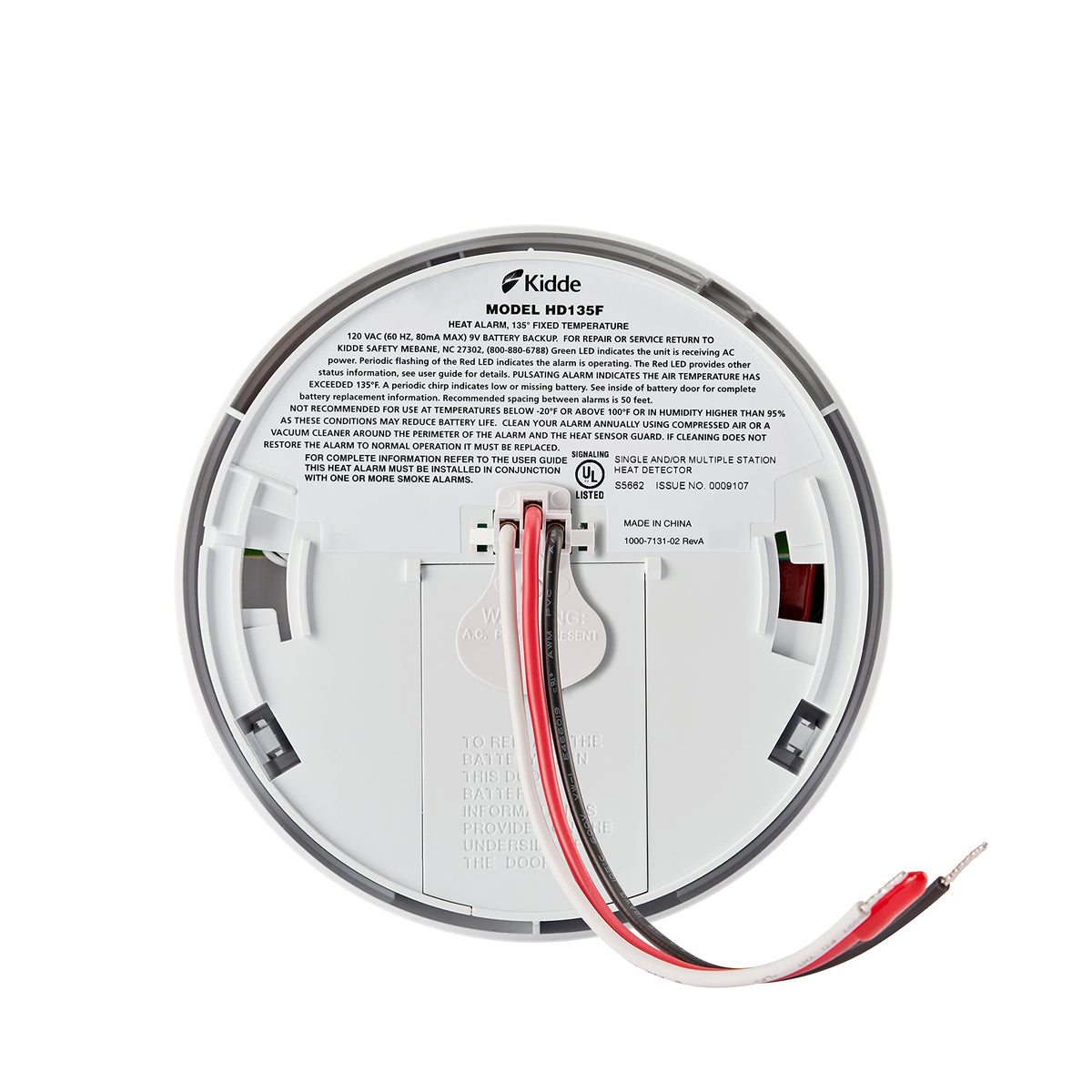 Kidde HD135F wiring back shows quick-connect harness for easy installation
