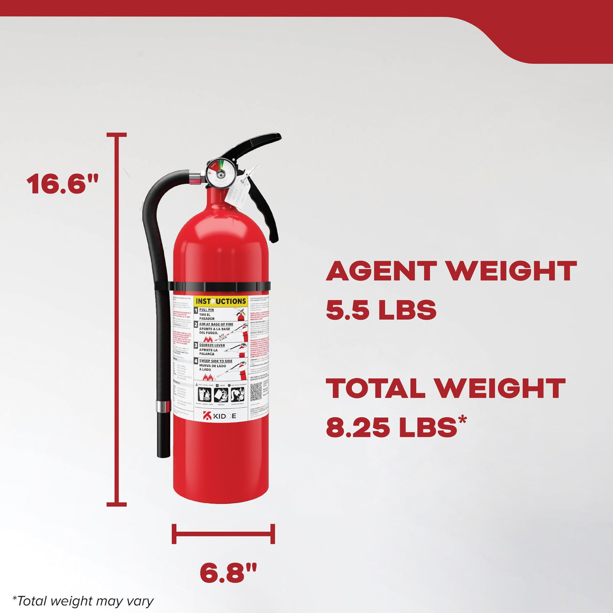 Kidde extinguisher ready for home, office, or dorm use