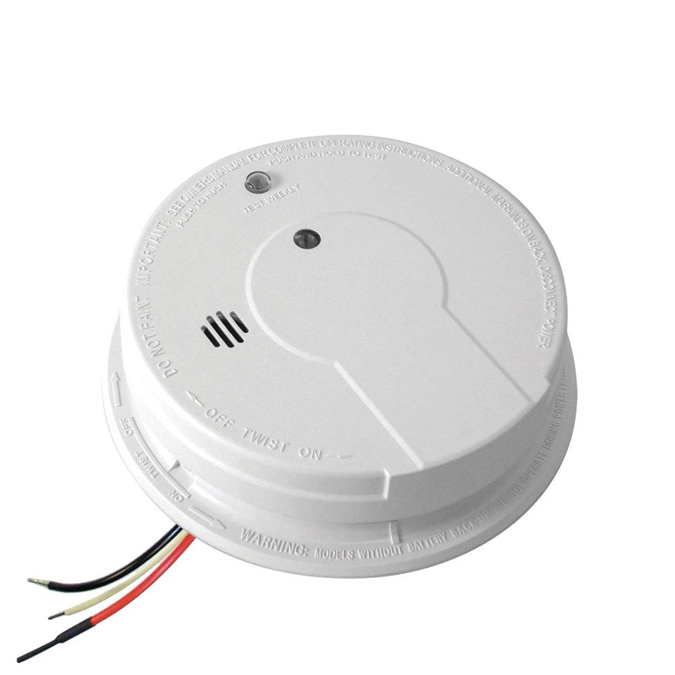 Kidde i12040 hardwired base with wide mounting plate enables clean installation.