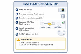 Kidde KA-F2 wiring-harness view highlights compatibility with Kidde hardwired alarms.