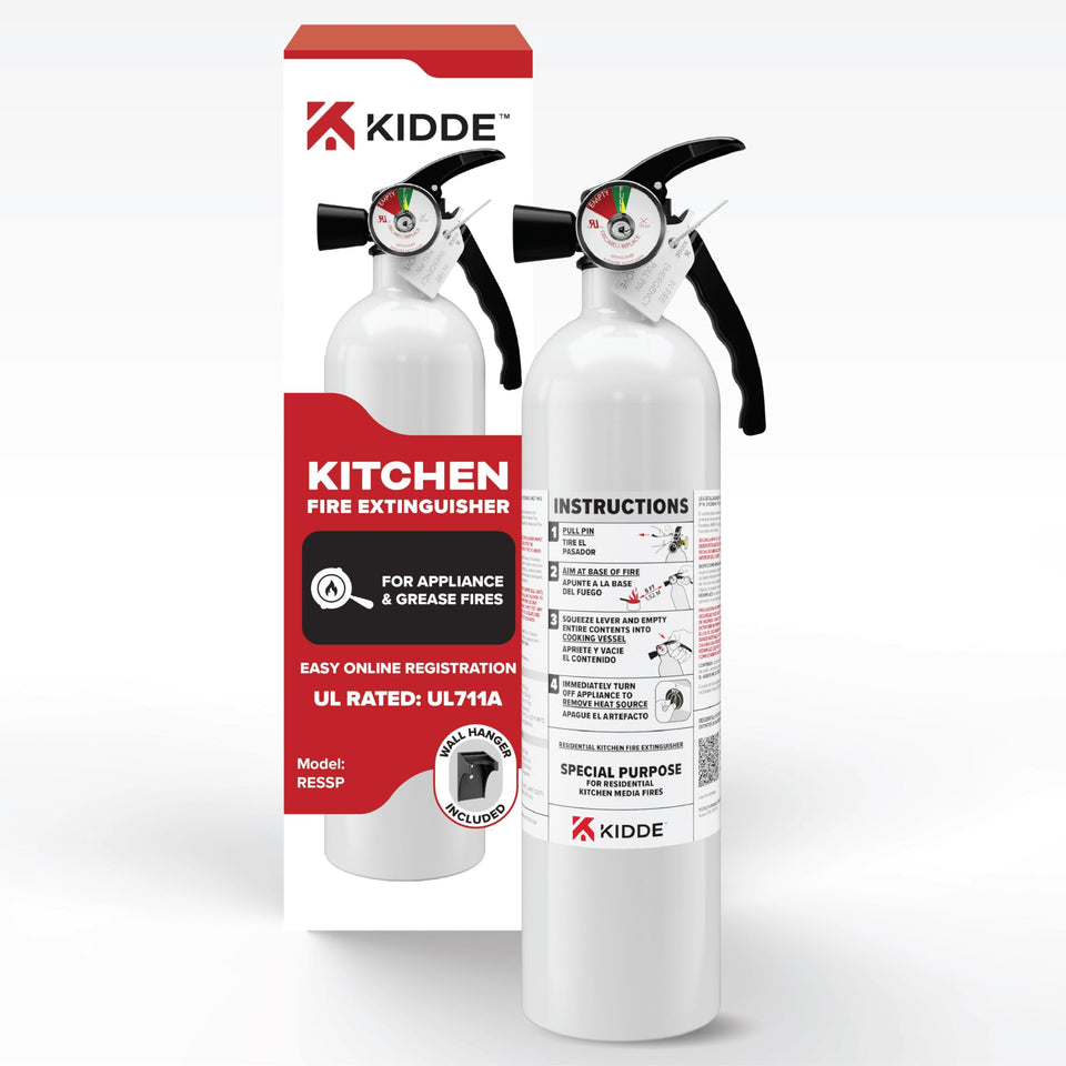 Kidde kitchen extinguisher 711A, compact design for accessible kitchen protection.