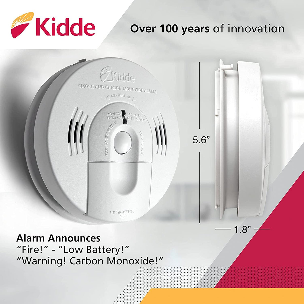 Kidde KN-COSM-IBA hush button enabling temporary silence during alarms.