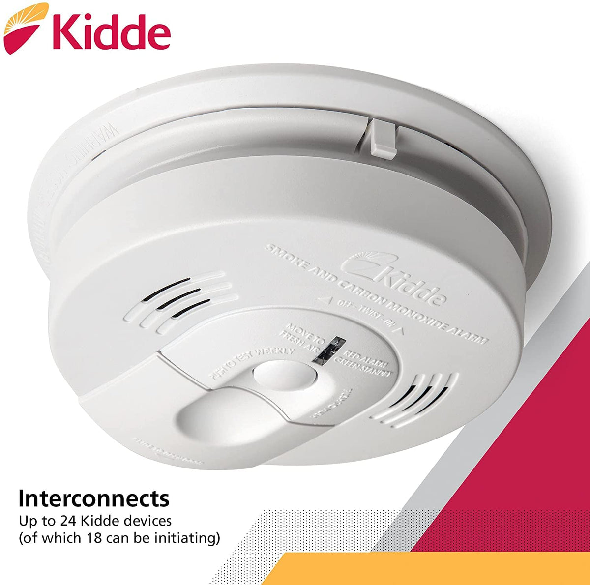 Kidde KN-COSM-IBA test button for routine safety checks.