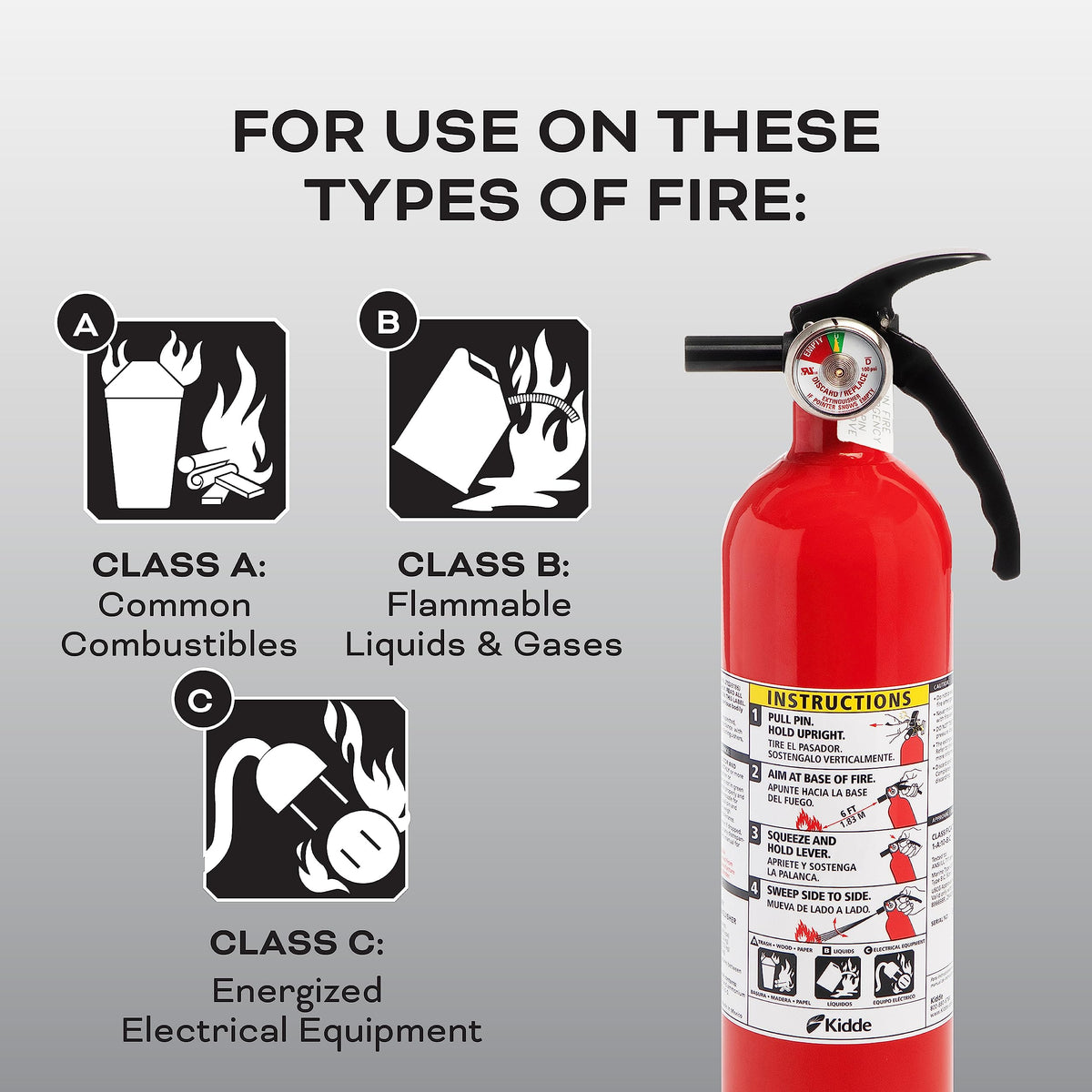 Kidde lightweight aluminum cylinder design for easy handling and storage.