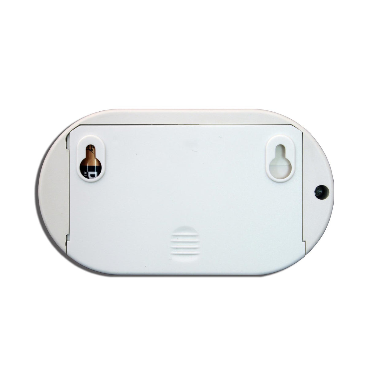 Kidde Nighthawk CO alarm back view showing battery compartment and mounting options