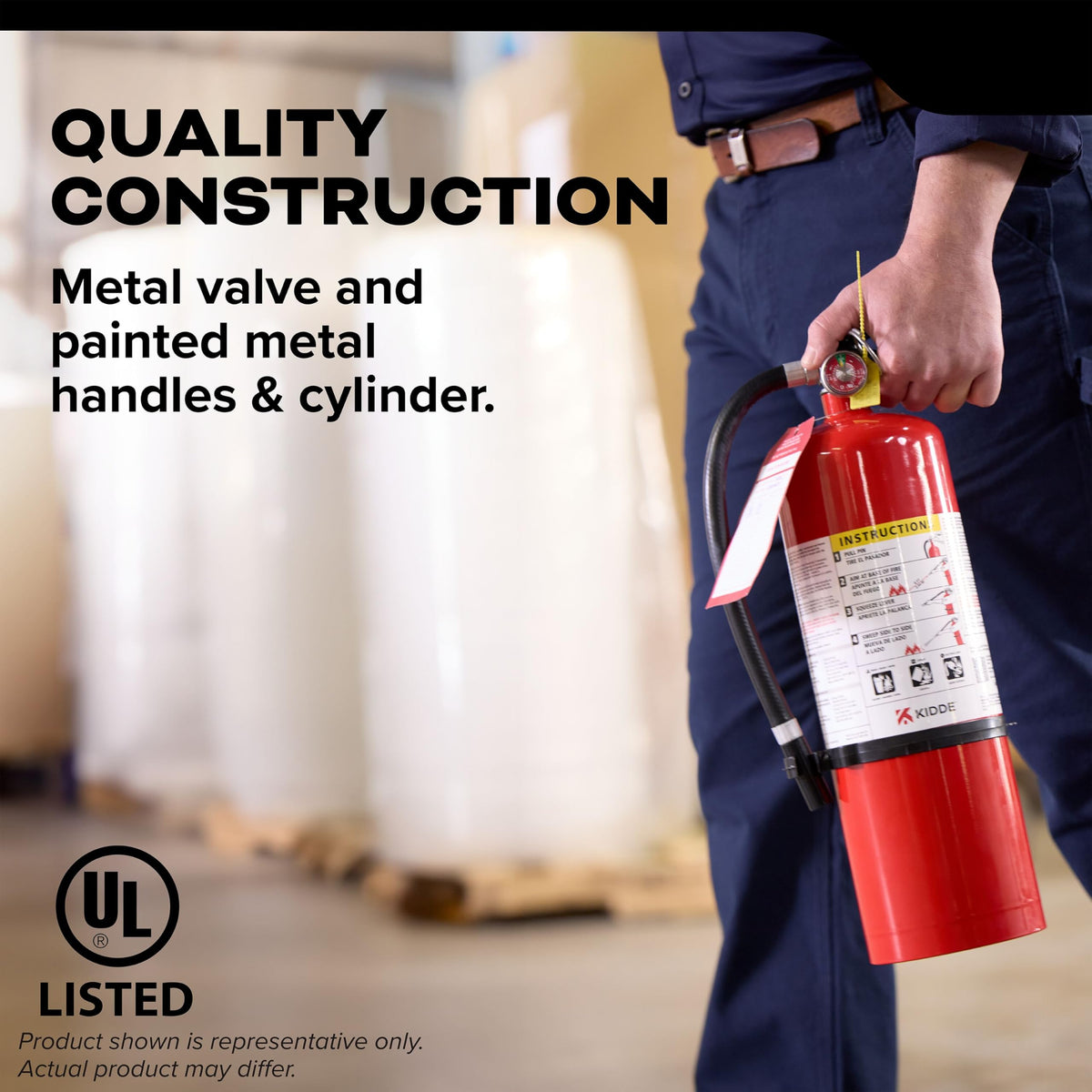 Kidde Pro extinguisher reaches 12-18 feet to cover larger areas.