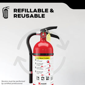 Kidde rechargeable fire extinguisher supports reuse and ongoing use.