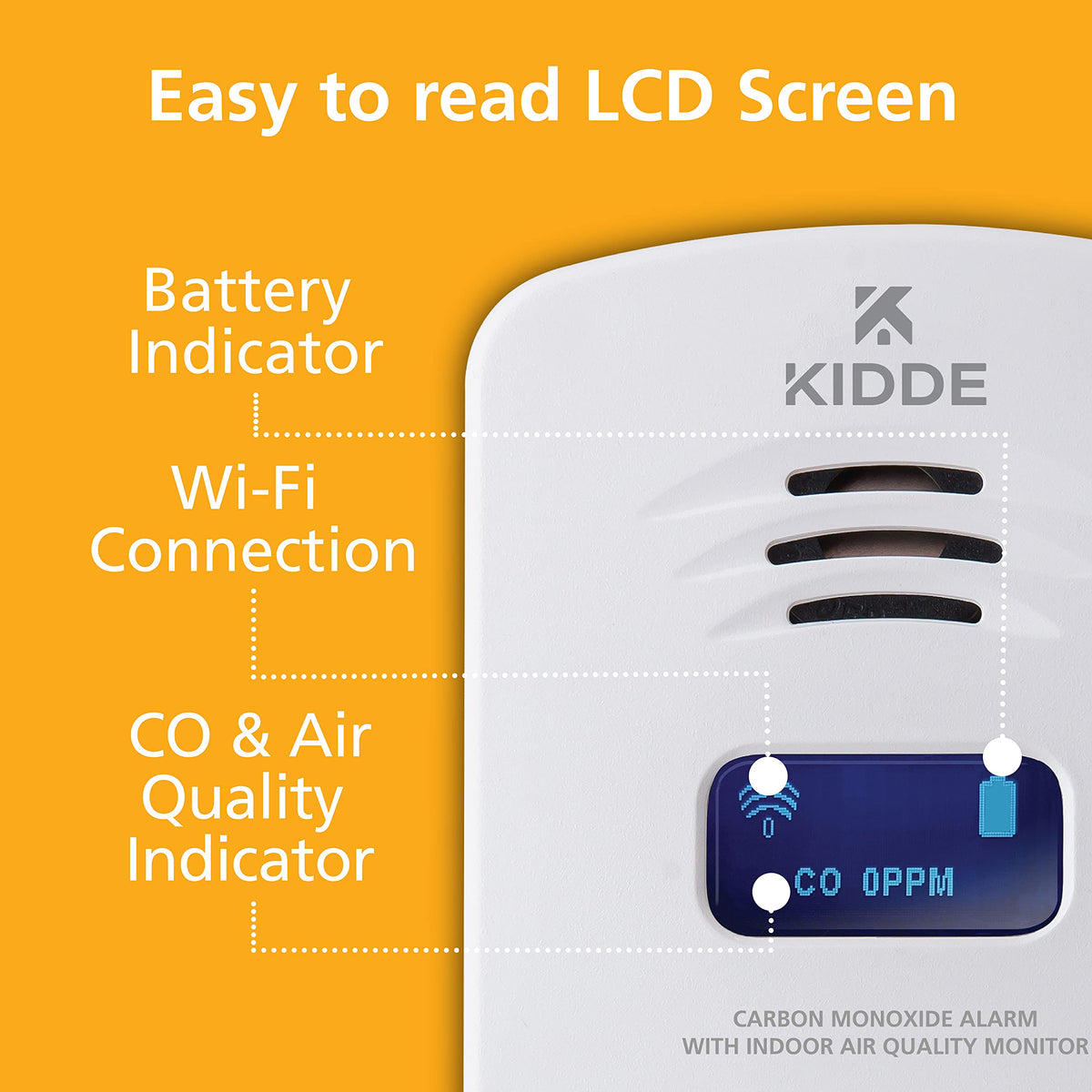 Kidde digital display shows current CO and humidity readings