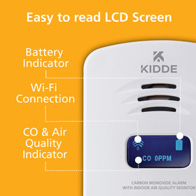 Kidde digital display shows current CO and humidity readings