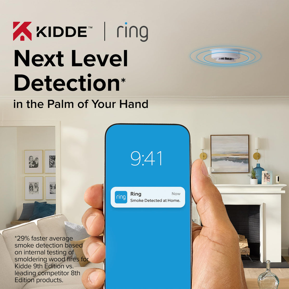 Kidde detector with hush and test button for quick verification