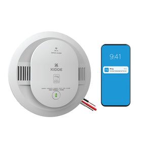 Kidde smart smoke detector mounted on wall with Ring app real-time alerts