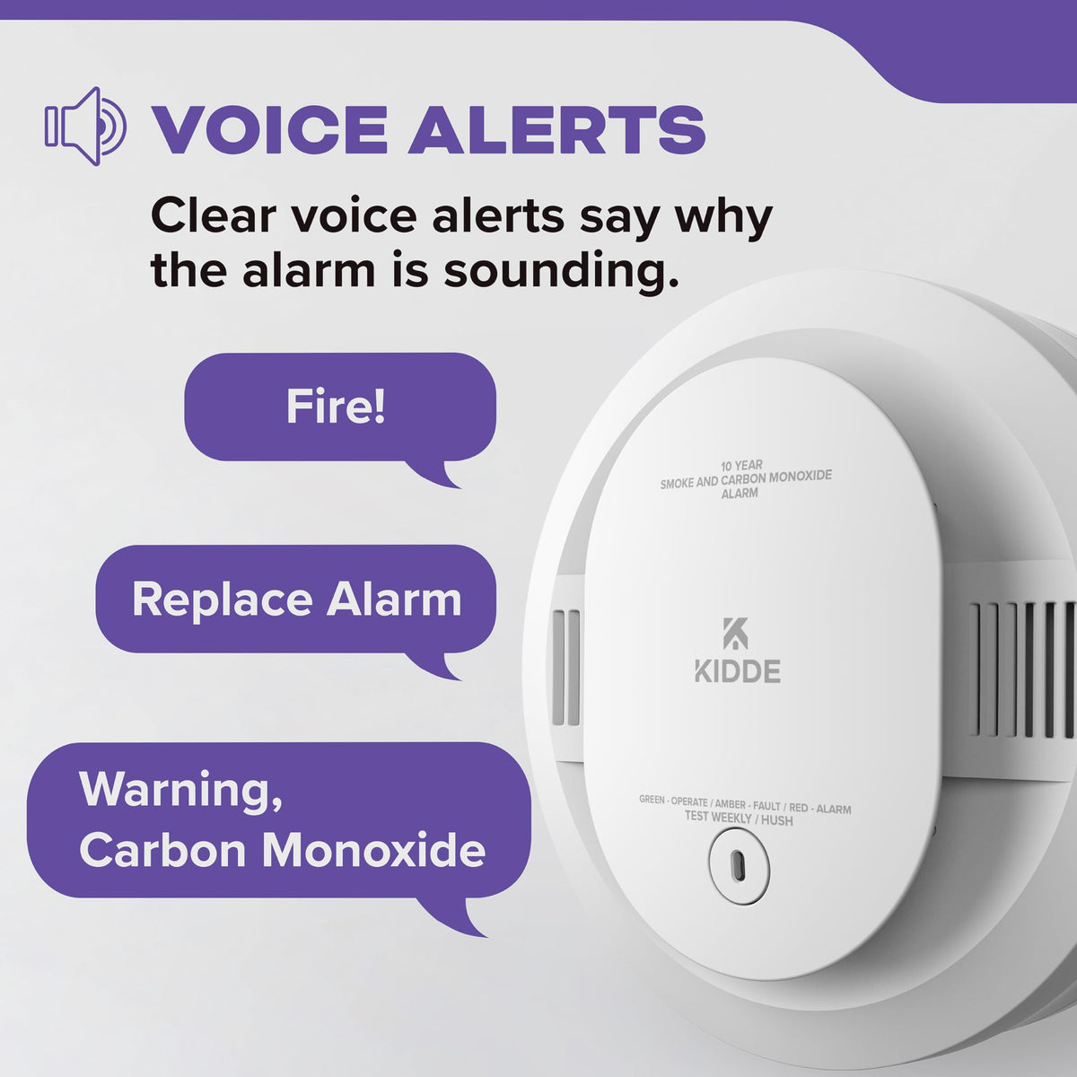 Kidde 30CUD10-V audible alarm at 85 dB prevents missed alerts