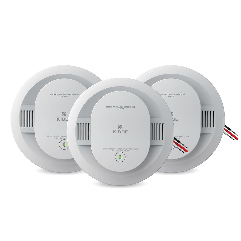 Kidde smoke-co detector front view shows dual sensing and red LED indicator for quick warnings
