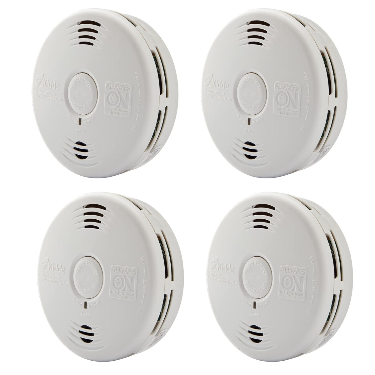 Kidde 2-in-1 detector front view showing dual sensors for smoke and CO.
