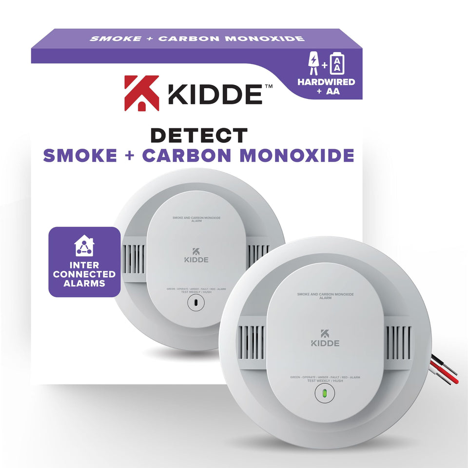 Kidde smoke and CO detector hardwired with backup battery for reliability.