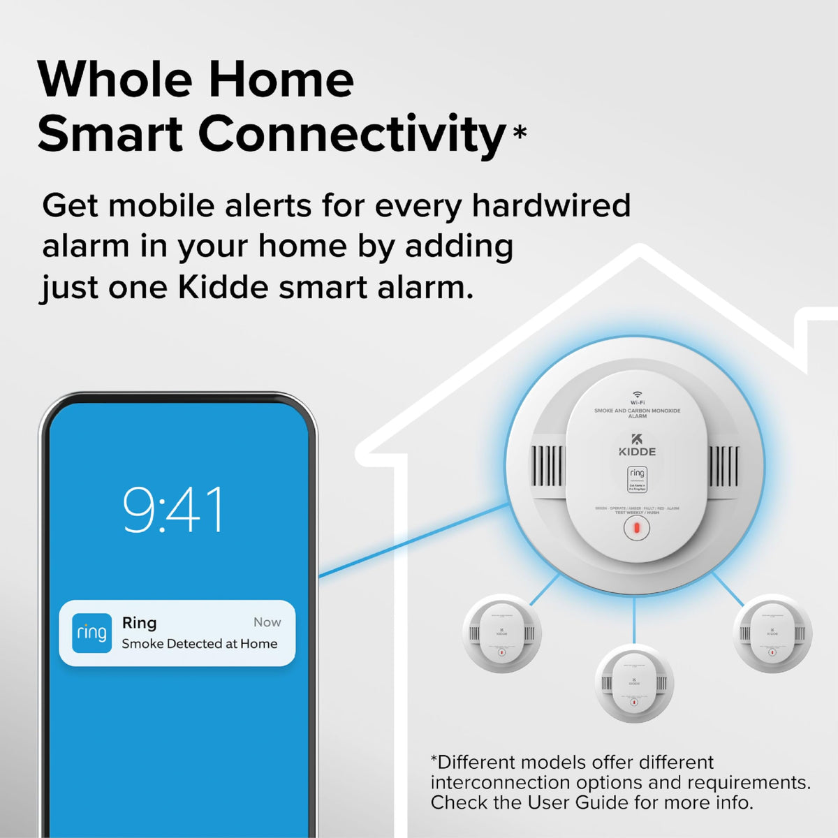 Kidde whole-home smart connectivity monitors all hardwired alarms from one app.