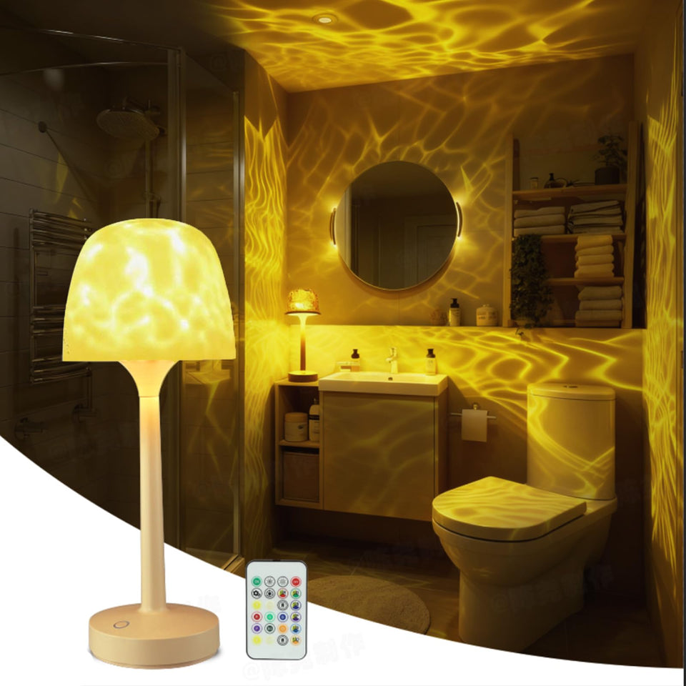 KidoYean cordless shower lamp shown as a bedside table lamp for flexible placement