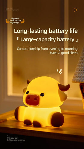 KidoYean Highland Cow Night Light bedside setup creating warm ambient glow