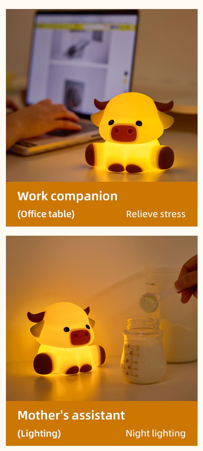 KidoYean Highland Cow Night Light rechargeable battery with USB charging