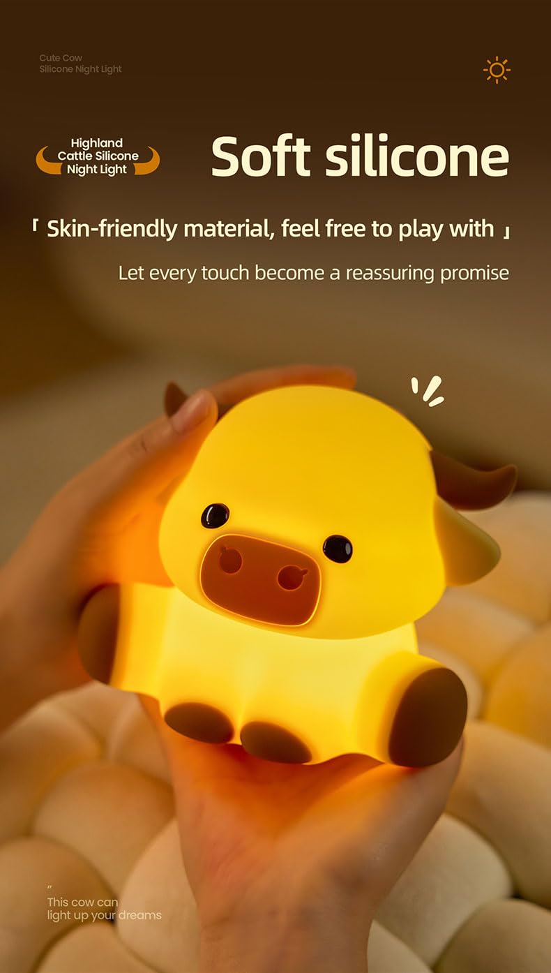 KidoYean Highland Cow Night Light timer feature in action