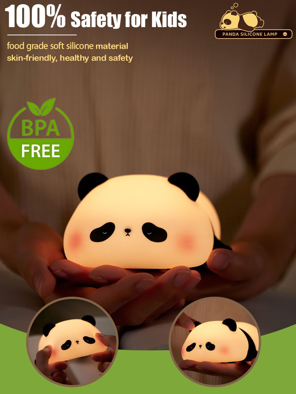 KidoYean Panda night light material close-up emphasizing BPA-free silicone softness.