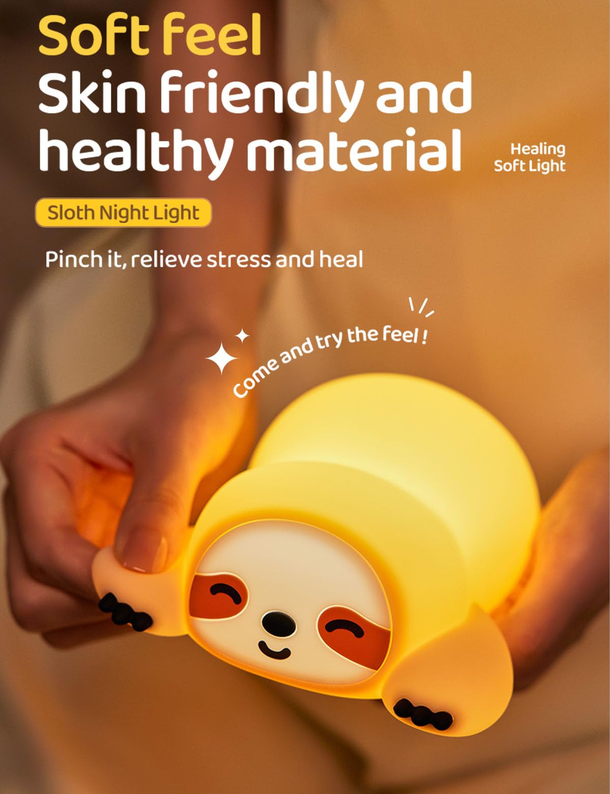 KidoYean sloth night light rechargeable 1200mAh battery for wireless use
