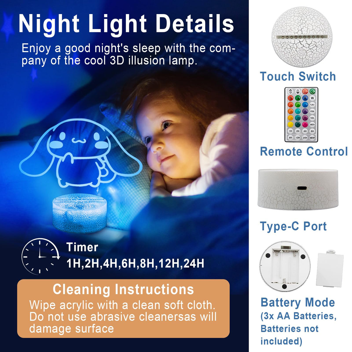 KIEAL USB and battery powered night light for flexible setup