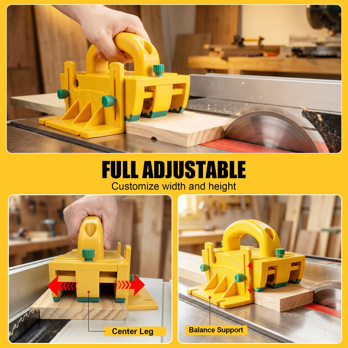 Kiahao table saw push block works across tables, routers, bands and jointers.