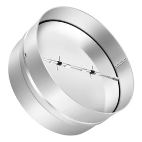 Kikerike 8-inch backdraft damper front view installed in a duct for controlled airflow