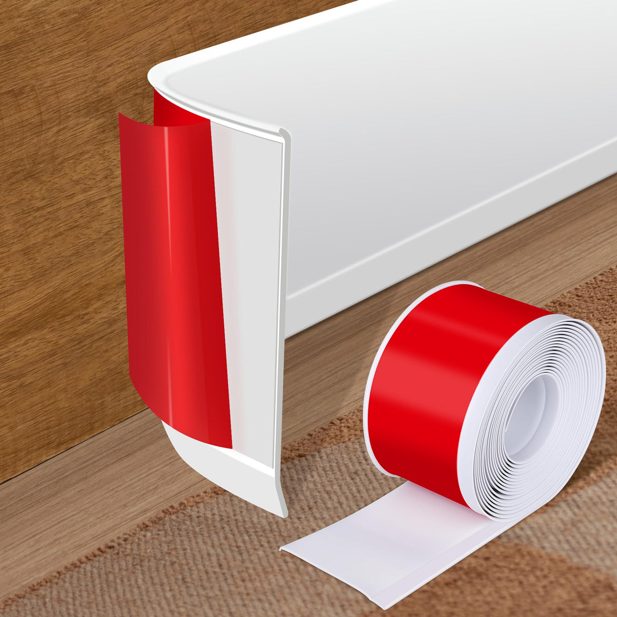 Kikerike baseboard with adhesive backing for easy peel-and-stick installation