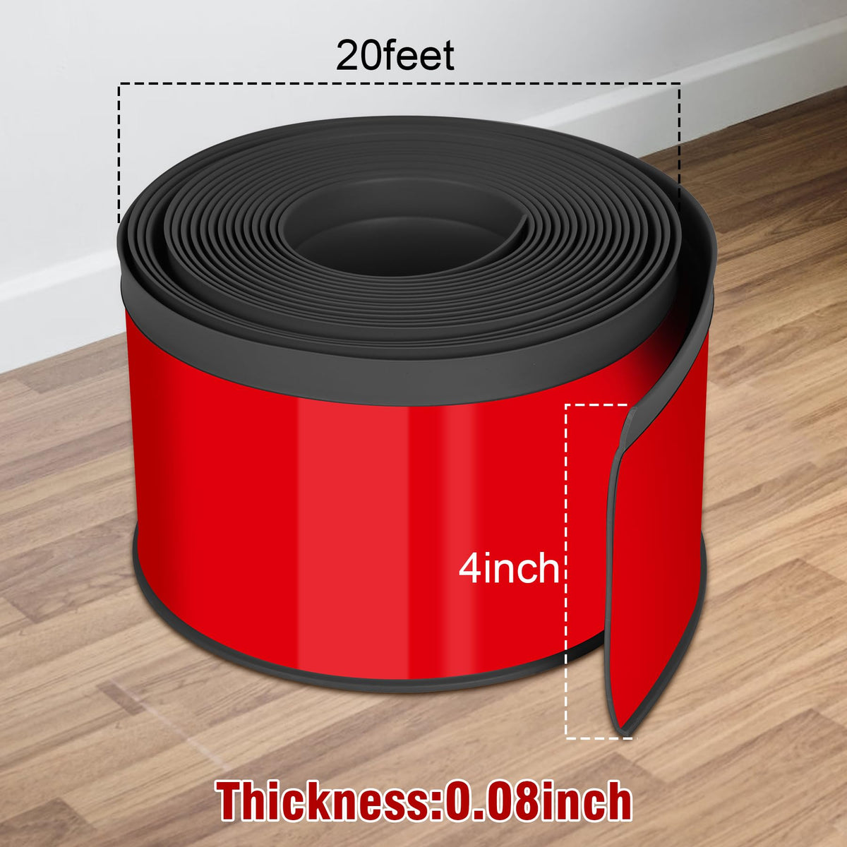 Kikerike baseboard molding adhesive-back close-up showing secure attachment.