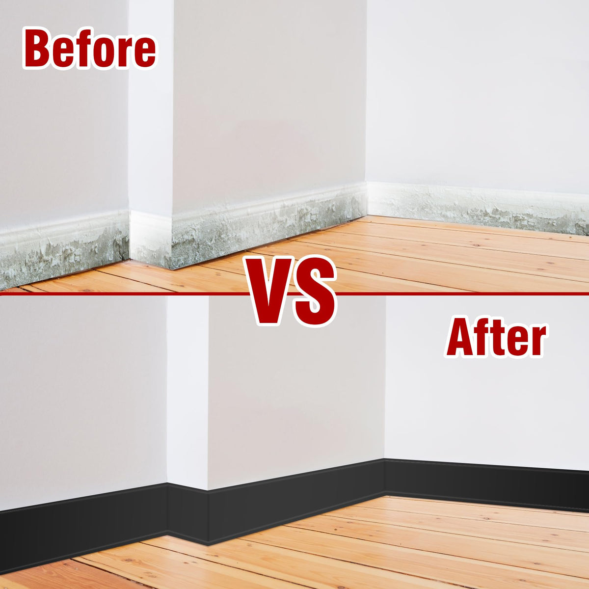 Kikerike baseboard toe-design creates clean lines and hidden imperfections.