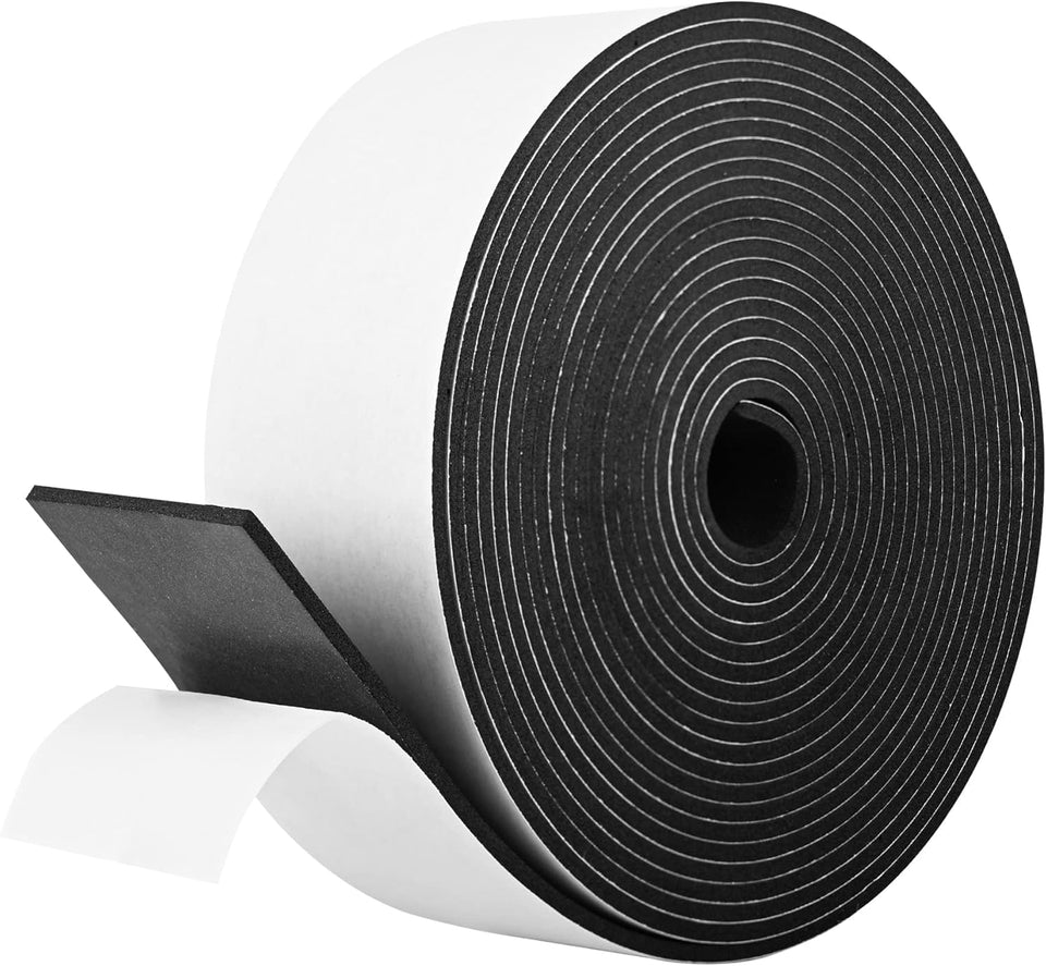 Kikerike foam tape 2in wide provides strong adhesion for door and window sealing.