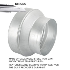 Kikerike metal reducer supports HVAC inline ventilator installations for versatility.