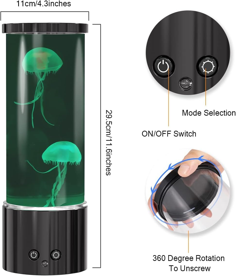 Color-changing night light with 17 RGB options enhances home decor.