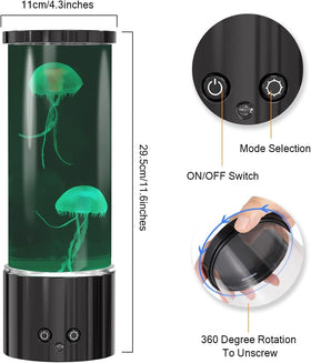 Color-changing night light with 17 RGB options enhances home decor.