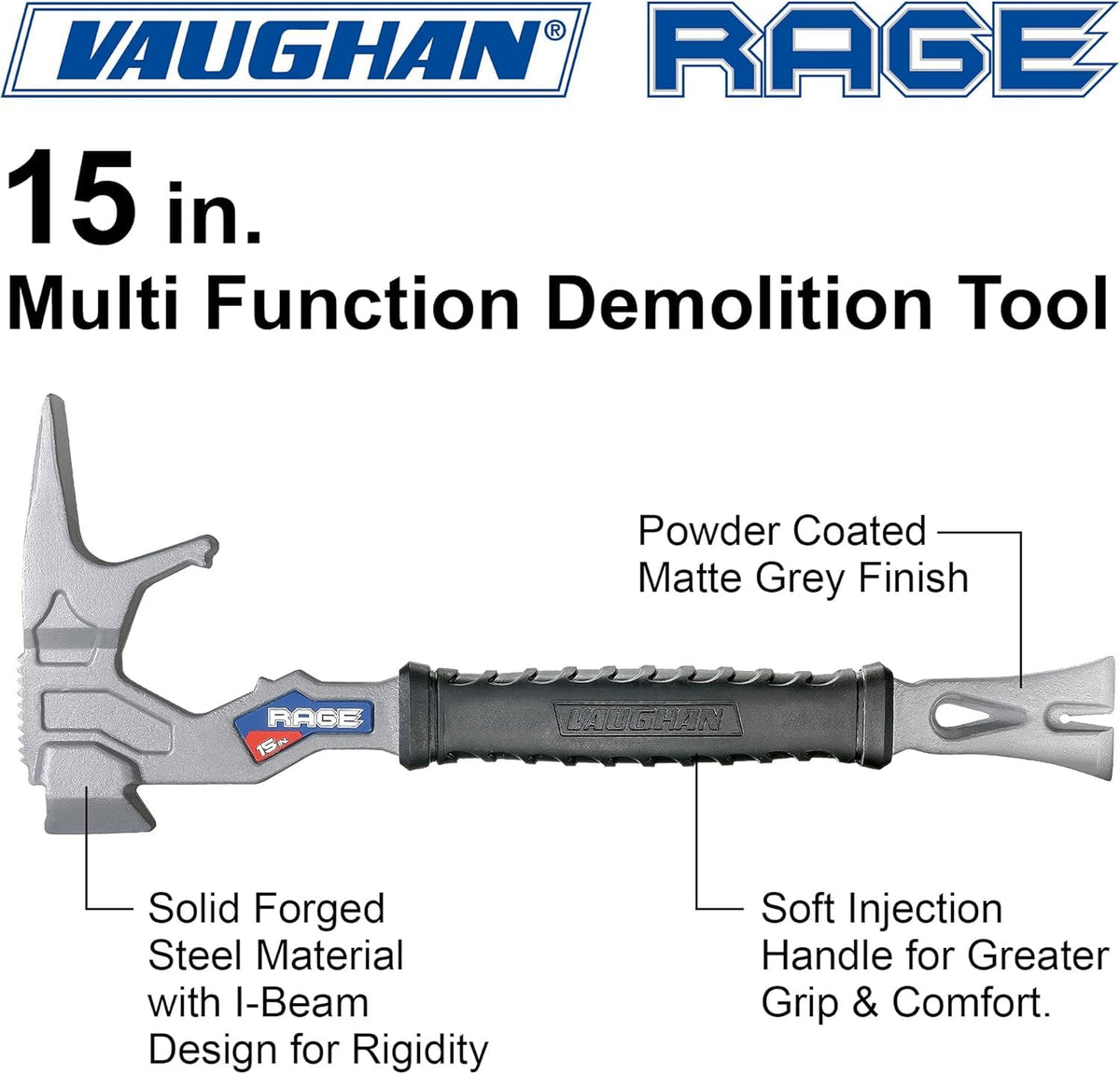 Kilimanjaro Vaughan 15 Inch Demolition Tool nail-puller enables easy nail removal.