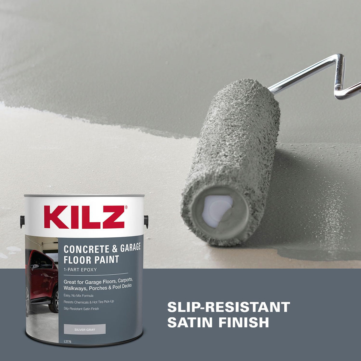 KILZ satin finish texture on concrete for a refined look.