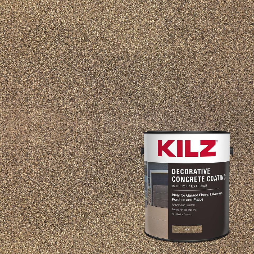 KILZ Decorative Concrete Coating shows a stone-like texture adding depth to a patio area