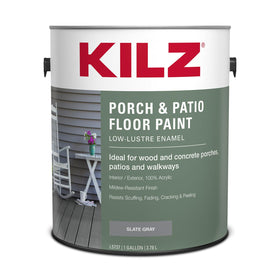 Brush applying KILZ porch and patio finish for smooth, even results.
