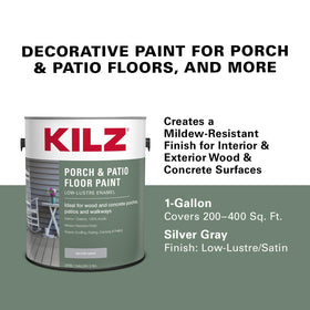 KILZ Silver Gray enamel finish on a porch, durable look
