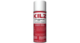 Kilz Original Primer 13 oz six-pack on workspace shelf for renovations