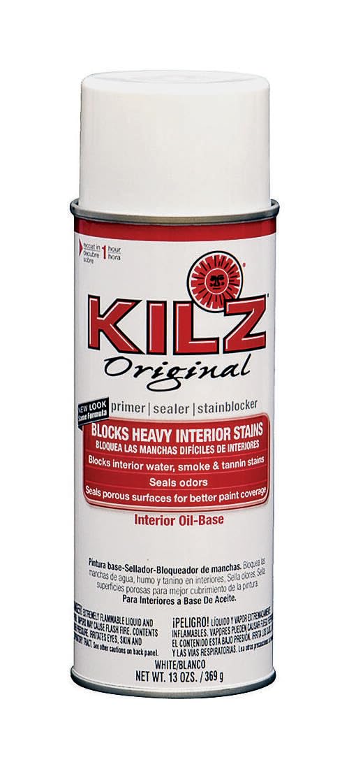 Kilz Original Primer 13 oz on wood panel helping seal tannins