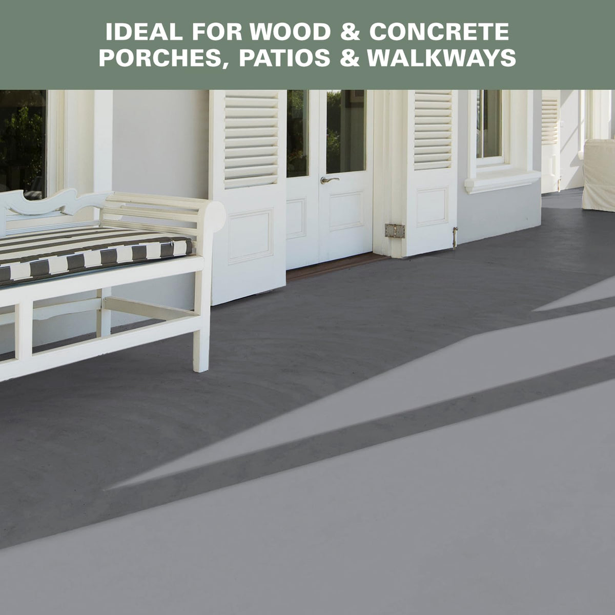 Porch floor being coated with durable enamel for outdoor use.