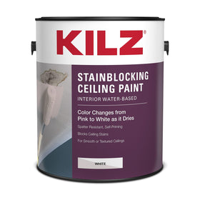 Kilz stainblocking ceiling paint demonstrates coverage on porous surfaces with strong hiding power.