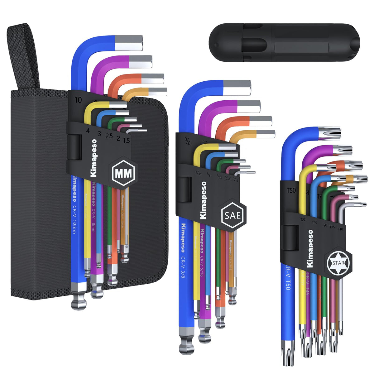 Kimapeso Allen key set with ball-end tilt reaches tight screws in electronics.